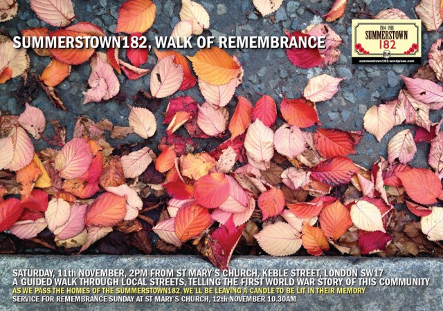 Flyer advertising Summerstown182 Walk on November 11th