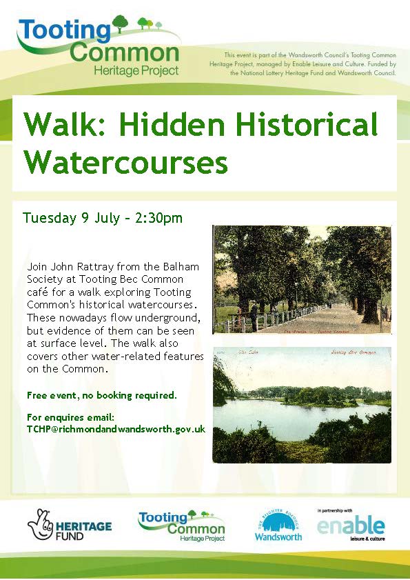 Tooting Common Heritage Poster for walk on July 9th 2019