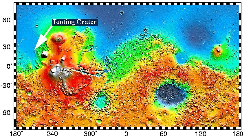 Map of part of Mars Surface showing Tooting Crater